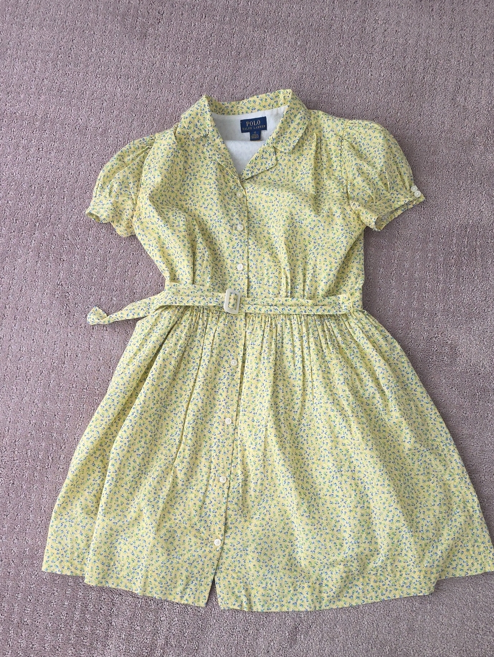 Polo by Ralph Lauren Light Yellow Floral Button-Front Belted Dress